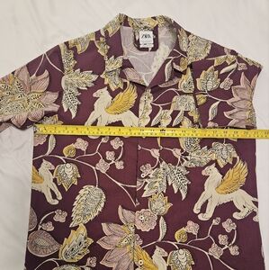 Zara Purple and Yellow Casual Button Down Shirt